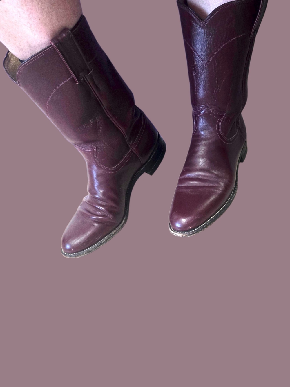 Justin Boots Burgundy Leather Roper Boots